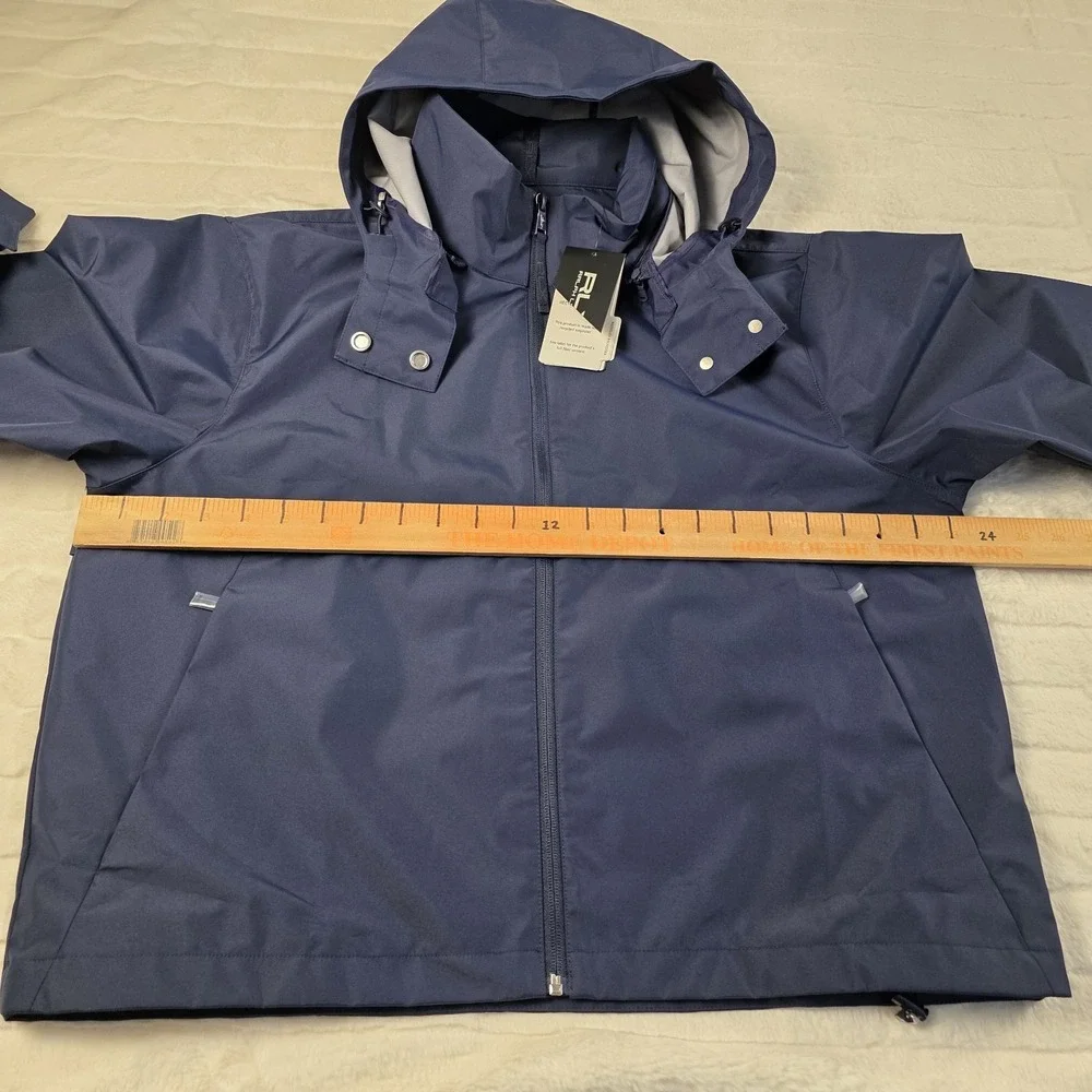 RLX Ralph Lauren Packable Performance Hooded‎ Rain Jacket Womens L Vented Blue